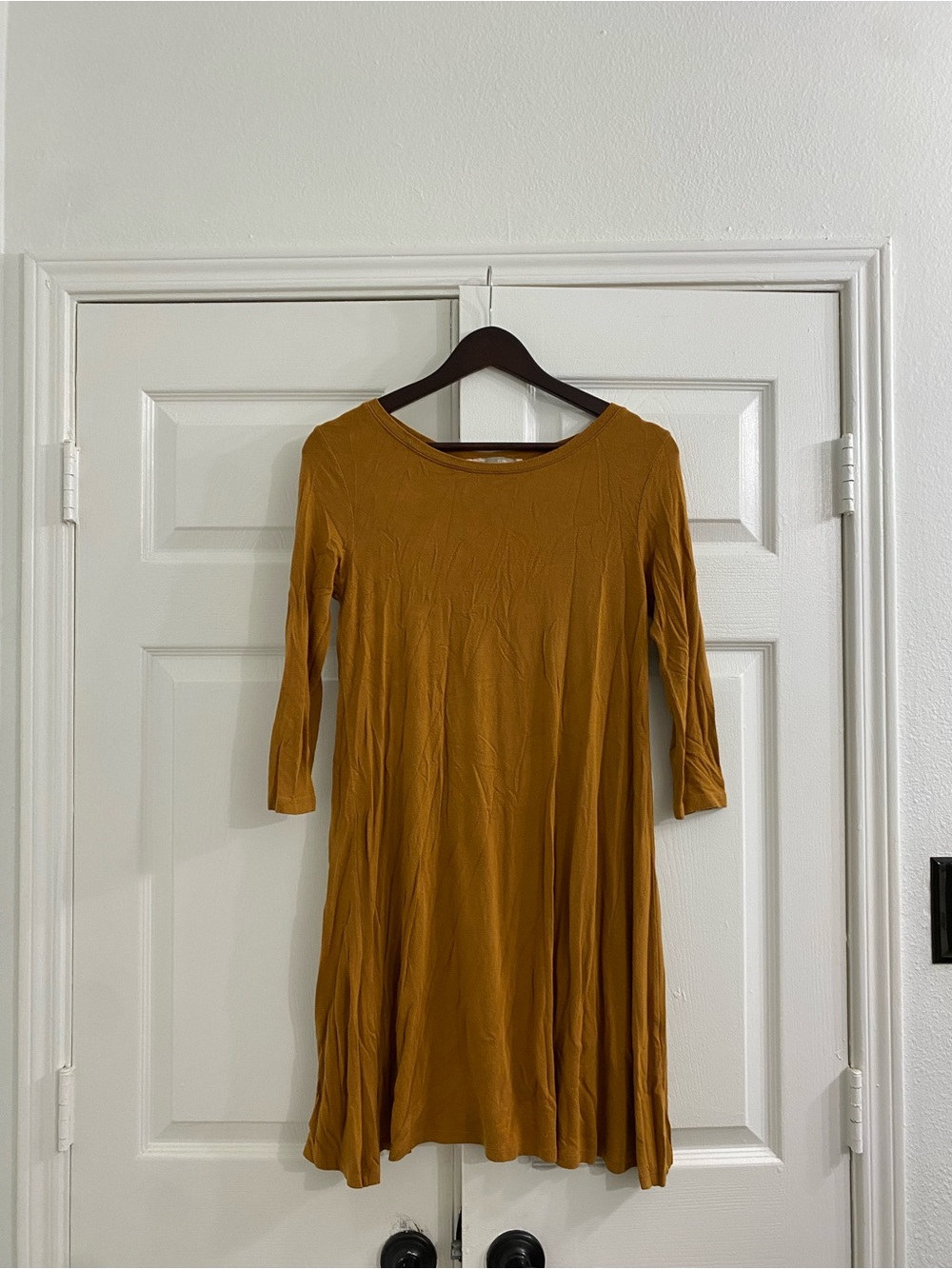 Forever 21 Mustard Yellow Midi Swing Dress with 3/4 Sleeves